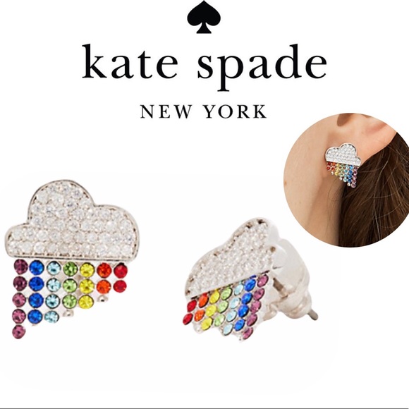 KATE SPADE Clouds Rainbow Raining CZ Crystal Glass Stud Earrings
